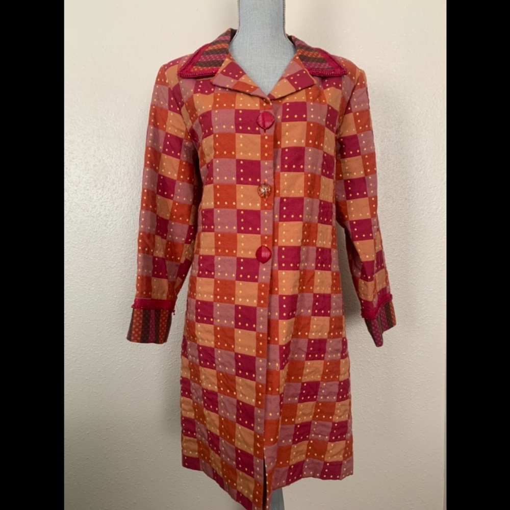 Taylor G Long Coat Jacket Orange Brown Pink Yellow